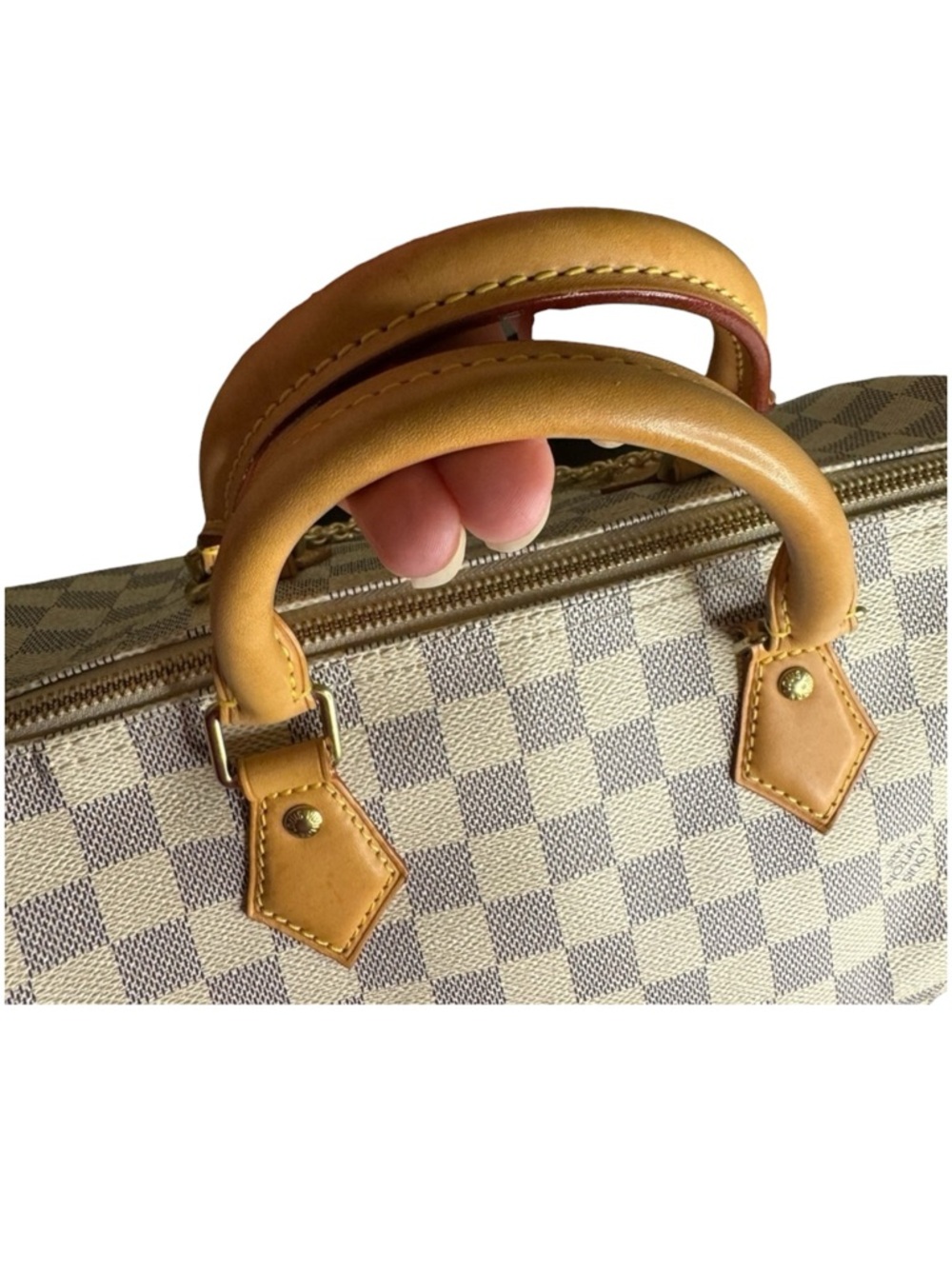 Louis Vuitton Damier Azur Speedy 30 Bag in White and Tan Excellent Condition - Picture 8 of 11